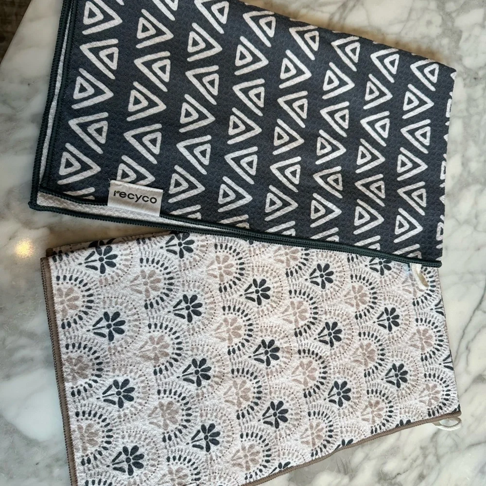 Recycled Cotton Kitchen Towels - Gray & Cream Patterned Set